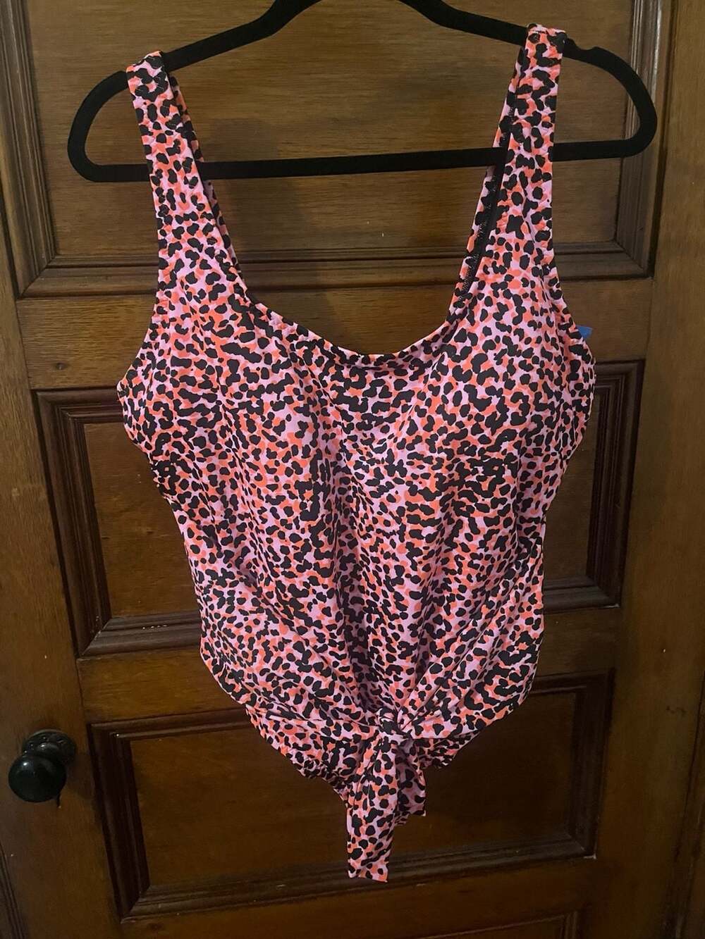 Fabletics Scoop Tie Back One-Piece Swimsuit in Flash Orange Safari Spots